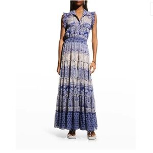 Misa Los Angeles Blue and White Tiered Maxi Dress